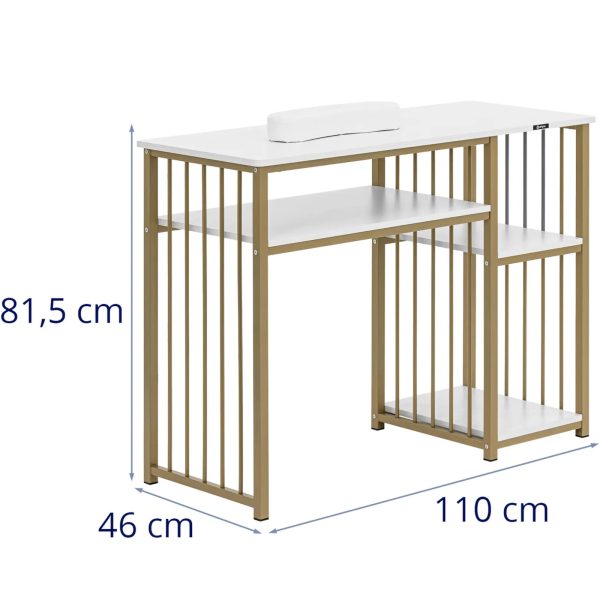 Kosmētiskais galds manikīram ar atbalstu rokām 110 x 46 cm - balts zeltains