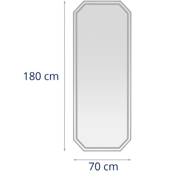 Frizūras konsoles spoguļa konsole ar LED apgaismojumu astoņstūra 180 x 70 cm - sudrabs