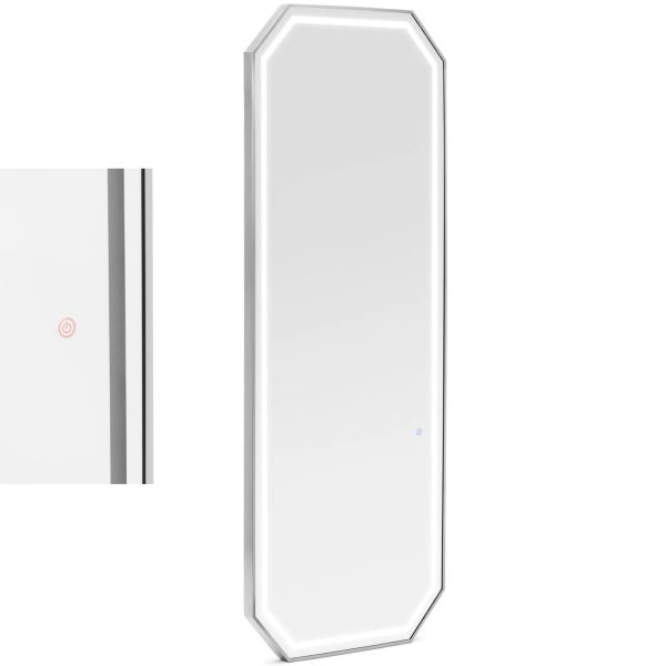 Frizūras konsoles spoguļa konsole ar LED apgaismojumu astoņstūra 180 x 70 cm - sudrabs