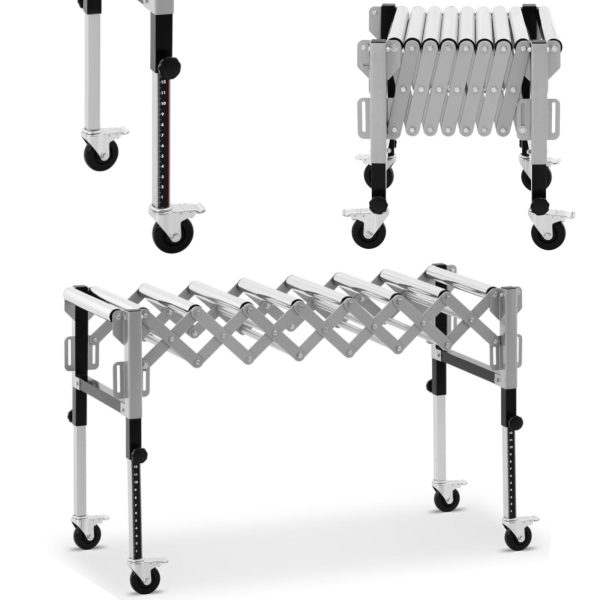 Transporta rullīšu galda padeves saliekamais tabula 9 Rullīši līdz 130 kg 145 x 59 x 96 cm