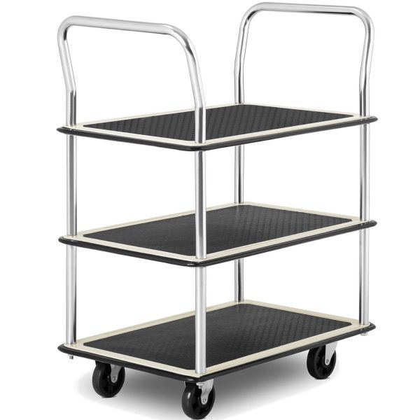 Transporta plauktu ratiņi ar rokturiem 3 plauktiem līdz 150 kg 72 x 43 cm