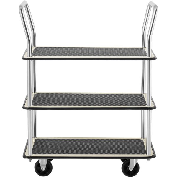 Transporta plauktu ratiņi ar rokturiem 3 plauktiem līdz 150 kg 72 x 43 cm