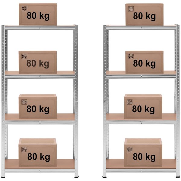 Metāla noliktavas plaukts 4 plaukti 320 kg 80 x 40 x 160 cm pelēki 2 gab.