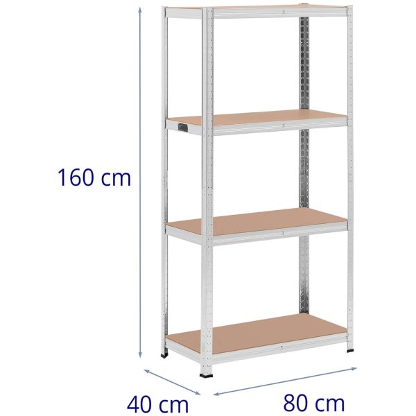 Metāla noliktavas plaukts 4 plaukti 320 kg 80 x 40 x 160 cm pelēki 2 gab.