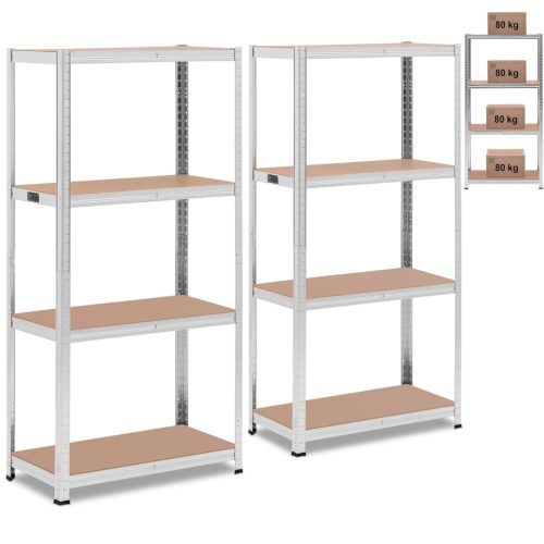 Metāla noliktavas plaukts 4 plaukti 320 kg 80 x 40 x 160 cm pelēki 2 gab.