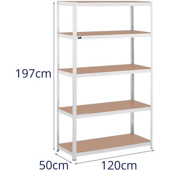 Metāla noliktavas plaukts 5 plaukti 750 kg 120 x 50 x 197 cm pelēkā krāsā