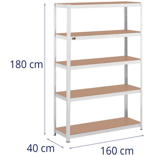 Metāla noliktavas plaukts 5 plaukti 750 kg 120 x 40 x 180 cm pelēks