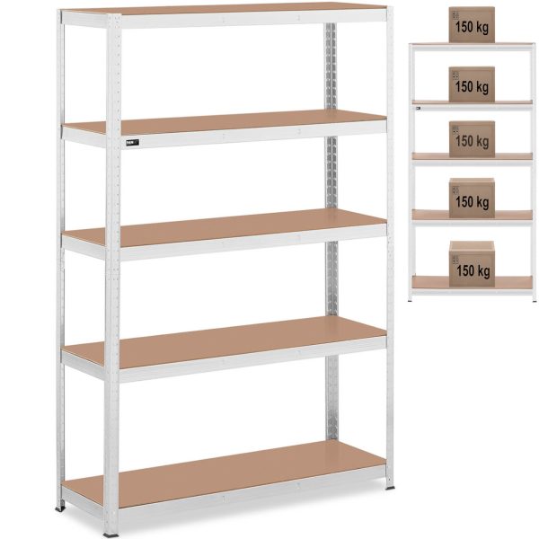 Metāla noliktavas plaukts 5 plaukti 750 kg 120 x 40 x 180 cm pelēks