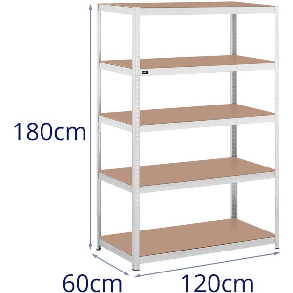 Metāla noliktavas plaukts 5 plaukti 750 kg 120 x 60 x 180 cm pelēks