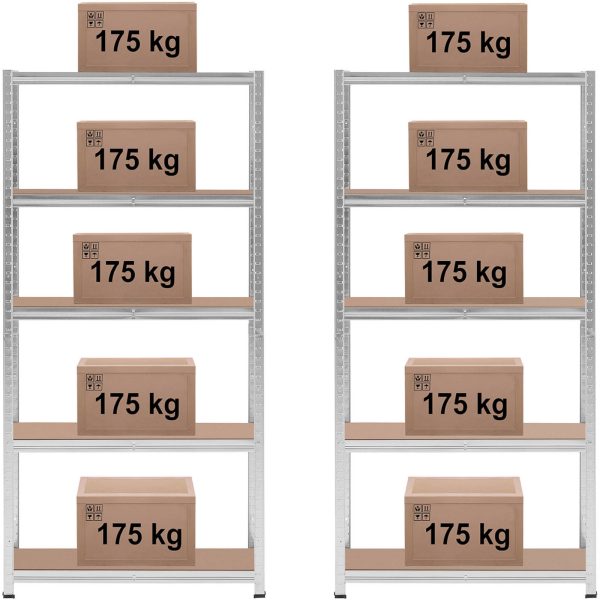 Metāla noliktavas plaukta 5 plaukti 875 kg 90 x 30 x 180 cm pelēki 2 gab.