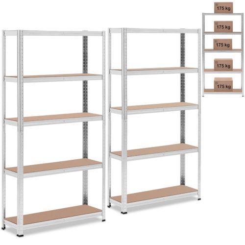 Metāla noliktavas plaukta 5 plaukti 875 kg 90 x 30 x 180 cm pelēki 2 gab.