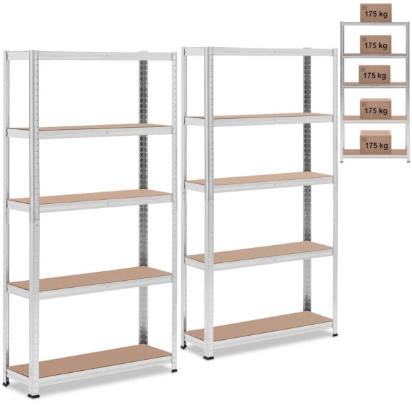 Metāla noliktavas plaukta 5 plaukti 875 kg 90 x 30 x 180 cm pelēki 2 gab.
