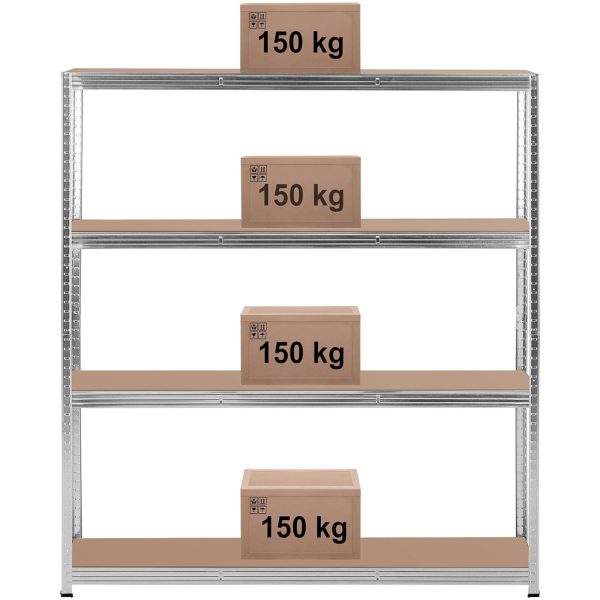 Metāla noliktavas plaukts 4 plaukti 600 kg 160 x 40 x 180 cm pelēks