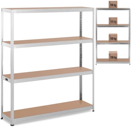 Metāla noliktavas plaukts 4 plaukti 600 kg 160 x 40 x 180 cm pelēks
