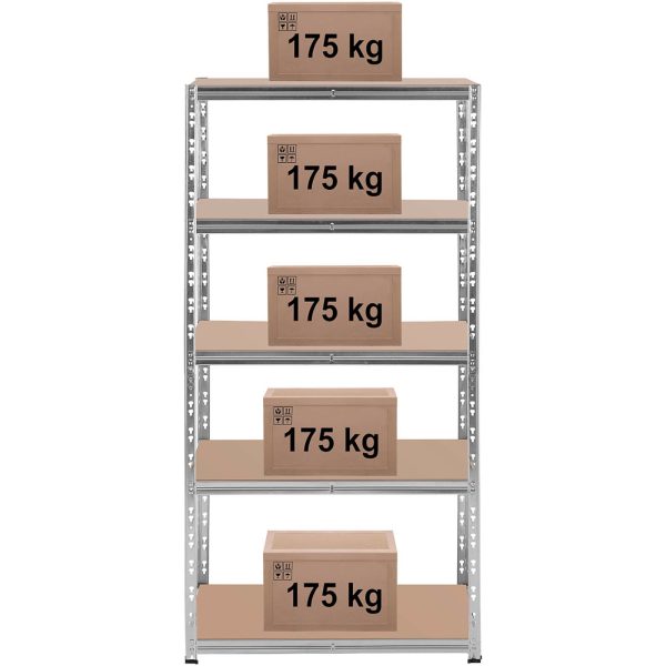 Metāla noliktavas plaukts 5 plaukti 875 kg 90 x 60 x 180 cm pelēks