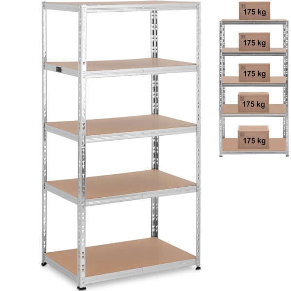 Metāla noliktavas plaukts 5 plaukti 875 kg 90 x 60 x 180 cm pelēks