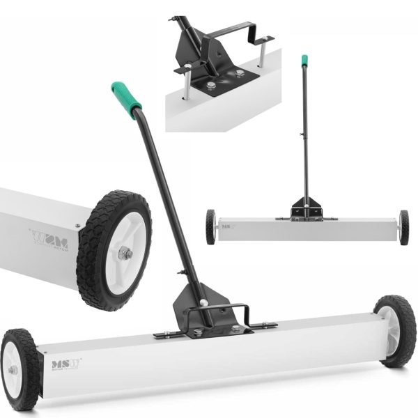 Slotu magnētiskais slaucītājs nagu ieslodzījumu savākšanai uz riteņu platuma 90 cm