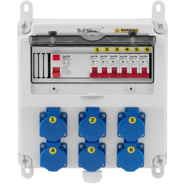 Elektriskā slēdža 6 X Schuko diferenciālās shēmas pārtraucējs 6 X uzstādīšana