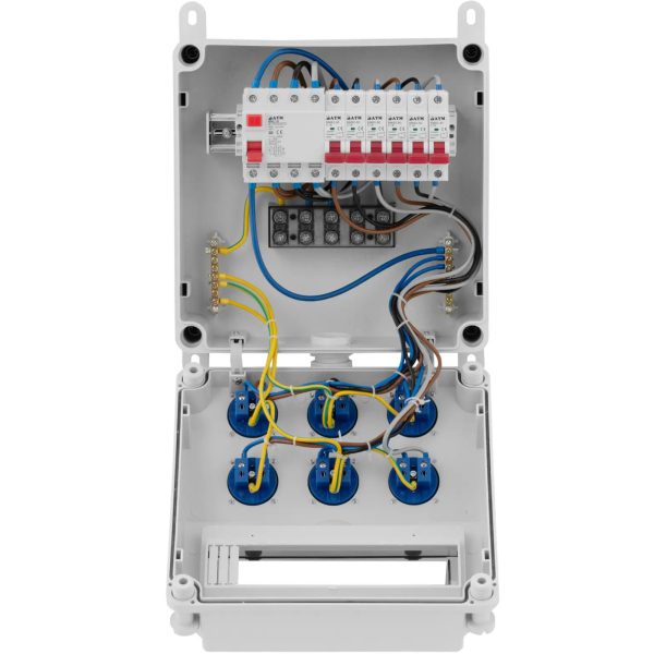 Elektriskā slēdža 6 X Schuko diferenciālās shēmas pārtraucējs 6 X uzstādīšana