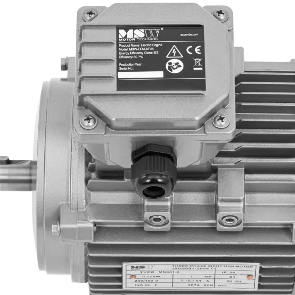 Trīs -fāzes asinhronais elektromotors 2870 apgriezieni minūtē 230/400 V 0.75 KW