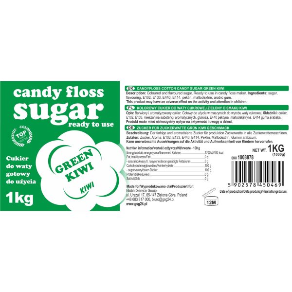 Krāsainas kokvilnas konfektes zaļa ar kivi 1 kg aromātu