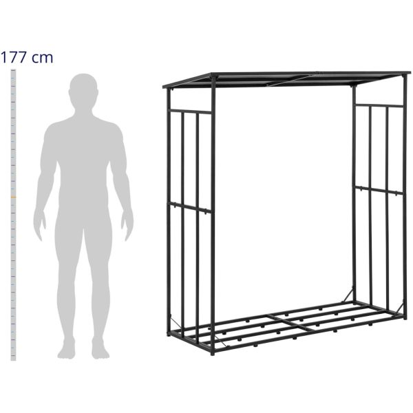 Metāla malkas statīvs ar jumtu līdz 300 kg 161 x 65 x 177 cm