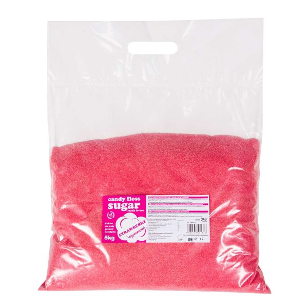 Krāsains, aromatizēts cukurvates cukurs, sarkans, ar zemeņu garša 5kg