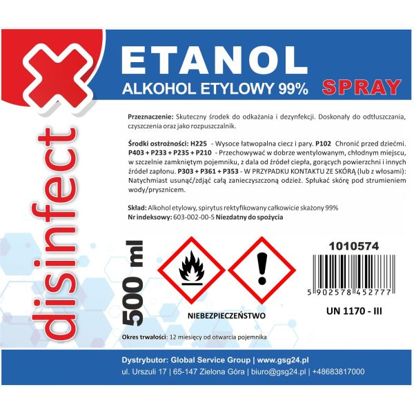 Etanols - dezinficēts piesārņots etilspirts 99% aerosols 500 ml