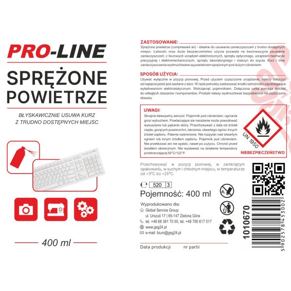 Saspiests gaiss elektronikas šūšanas mašīnu tīrīšanai pro-līnijas aerosols 400 ml