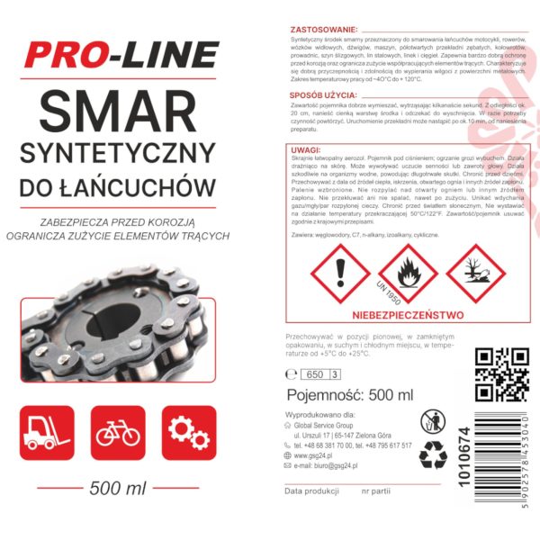 Sintētiskās ķēdes smērvielas pro-līnijas aerosols 500ml