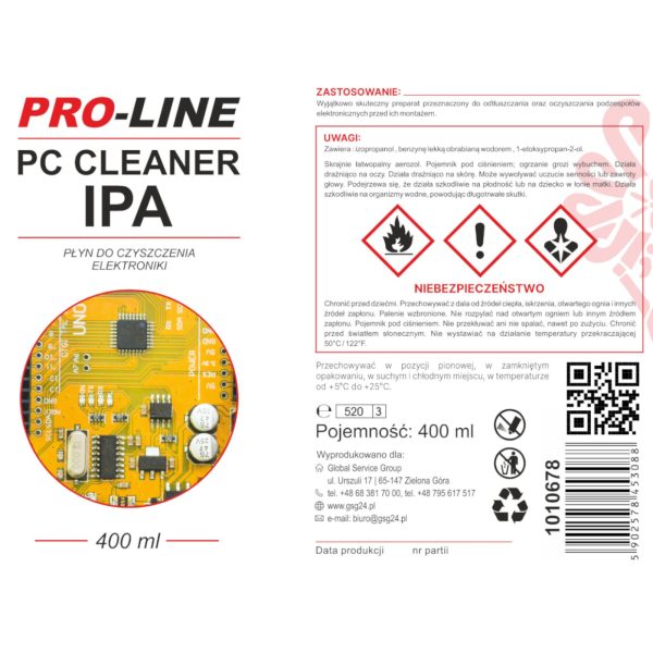 PC Cleaner IPA šķidrums elektronikas pro-līnijas izsmidzināšanai 400ml