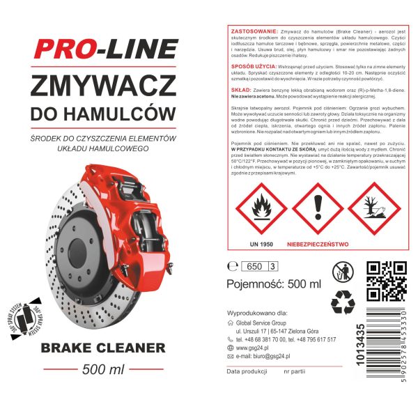 Dimaining tīrītājs bremzēm un bremžu sistēmām pro-līnijas aerosols 500 ml