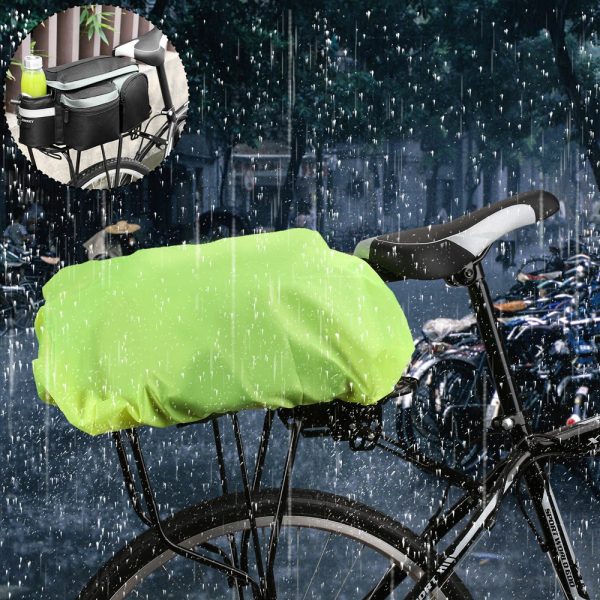 Universāls lietus vāks ar dzēšgumiju velosipēdu maisiņam, zaļā mugursoma
