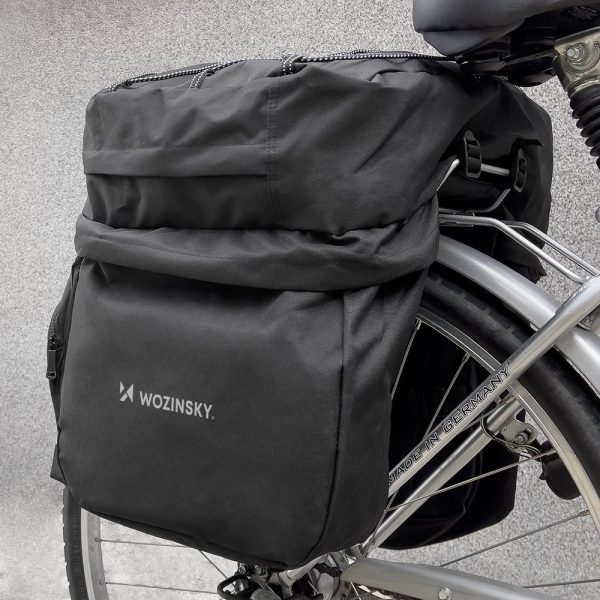 Ietilpīgs velosipēdu maiss 60 l uz bagāžnieka + melna lietus pārsega