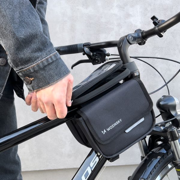 Velosipēdu soma pankūku rāmim ūdensnecaurlaidīgam velosipēdam pa tālruni 1,5L melns