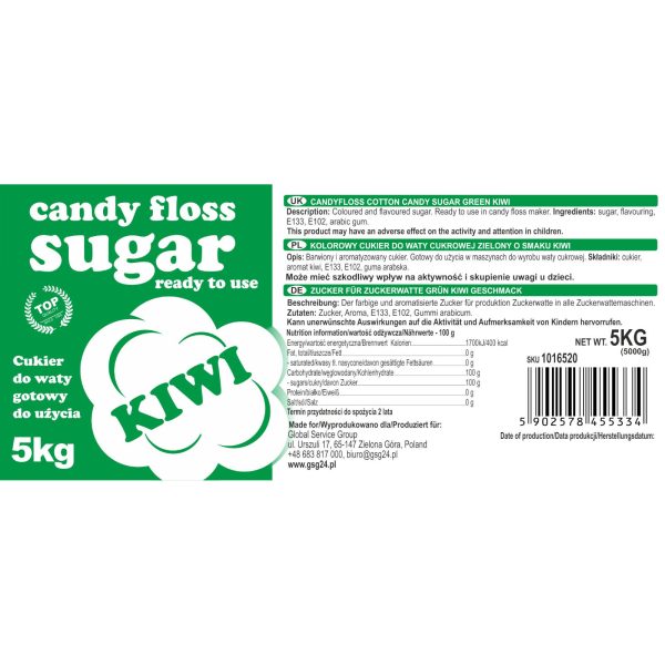 Krāsainas kokvilnas konfektes zaļa ar kivi 5 kg