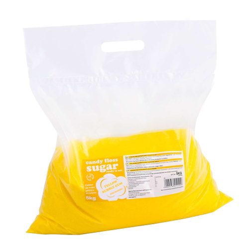 Krāsainas kokvilnas konfektes dzeltenā krāsā ar 5 kg balona gumijas garšu