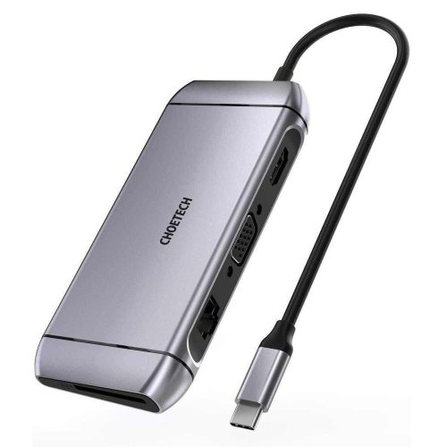 Daudzfunkcionāls centrs USB SD un TF HDMI 4K VGA Full HD RJ45 9W1 pelēks