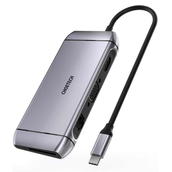 Daudzfunkcionāls centrs USB SD un TF HDMI 4K VGA Full HD RJ45 9W1 pelēks