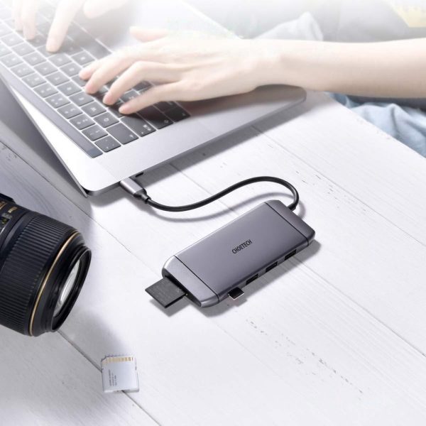 Daudzfunkcionāls centrs USB SD un TF HDMI 4K VGA Full HD RJ45 9W1 pelēks