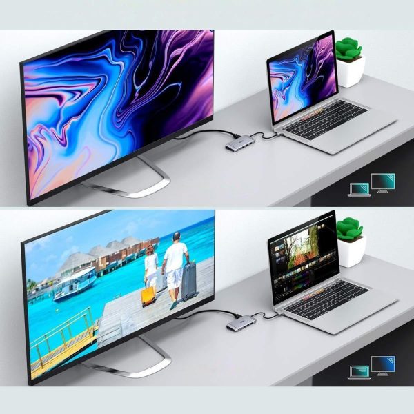 Daudzfunkcionāls centrs USB SD un TF HDMI 4K VGA Full HD RJ45 9W1 pelēks