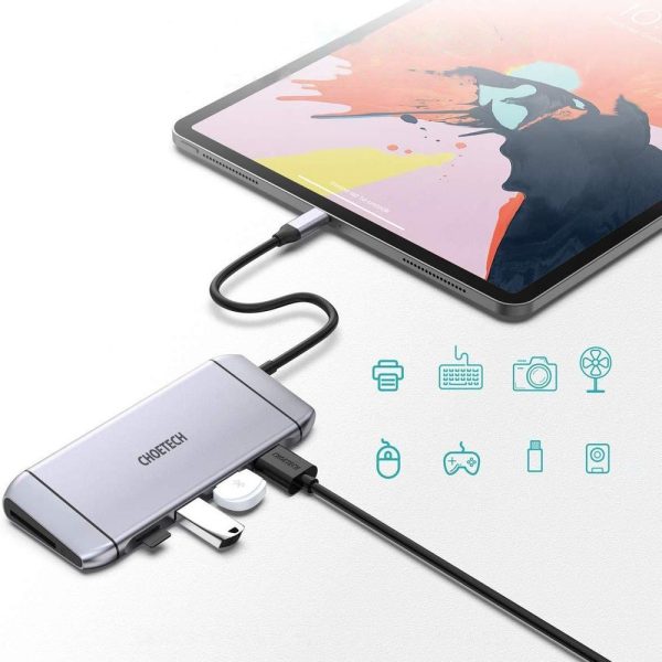 Daudzfunkcionāls centrs USB SD un TF HDMI 4K VGA Full HD RJ45 9W1 pelēks