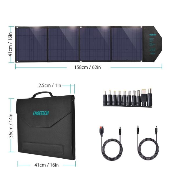 Liels 80 W Solar Charger DC USB C 2XUSB PD QC Black