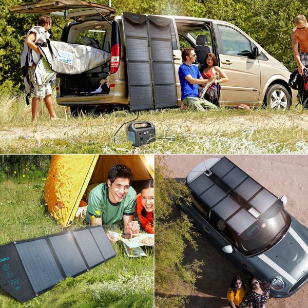 Liels 80 W Solar Charger DC USB C 2XUSB PD QC Black