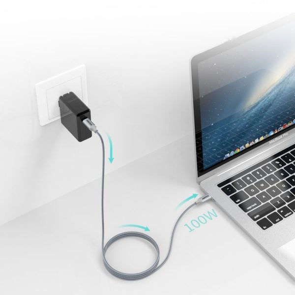 Kabelis USB kabeļa tips C - USB tips C 5A 100W PowerDelivery 480Mbps 1,8 m pelēks