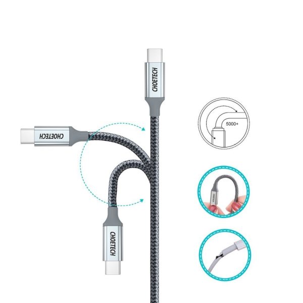 Kabelis USB kabeļa tips C - USB tips C 5A 100W PowerDelivery 480Mbps 1,8 m pelēks