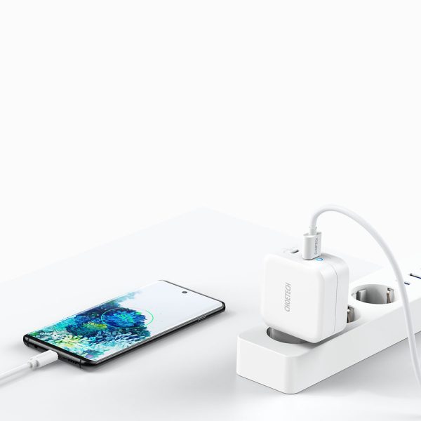 Ātrs GaN USB lādētāja c tipa tips C PD USB-A QC3.0 65W 3.25A balts