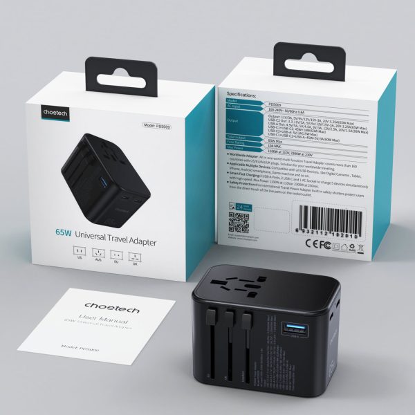 Ātra ceļojuma lādētājs ES UK UK USA AUS 3XUSB 30-65W Black