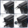 Ātra ceļojuma lādētājs ES UK UK USA AUS 3XUSB 30-65W Black