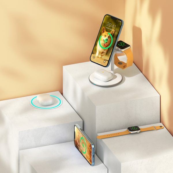 Indukcija bezvadu lādētājs ar iPhone Apple Watch AirPods White